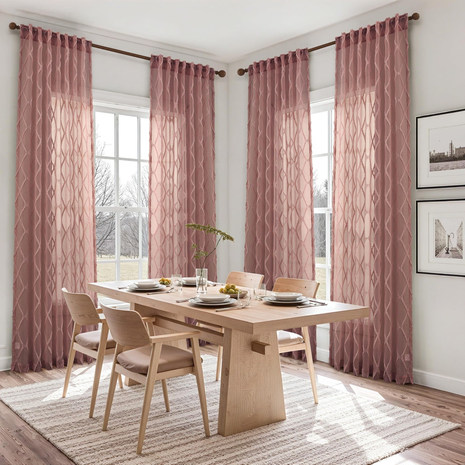 Hokibero extra long canyon rose sheer curtains, 108-inch length, lightweight window drapes for living room decor