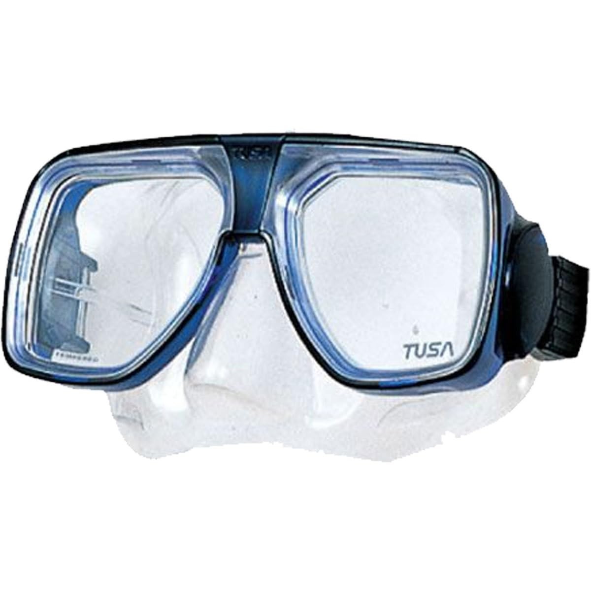 TUSA TM-5700 Liberator Plus scuba diving mask in cobalt blue with clear silicone skirt and adjustable straps.