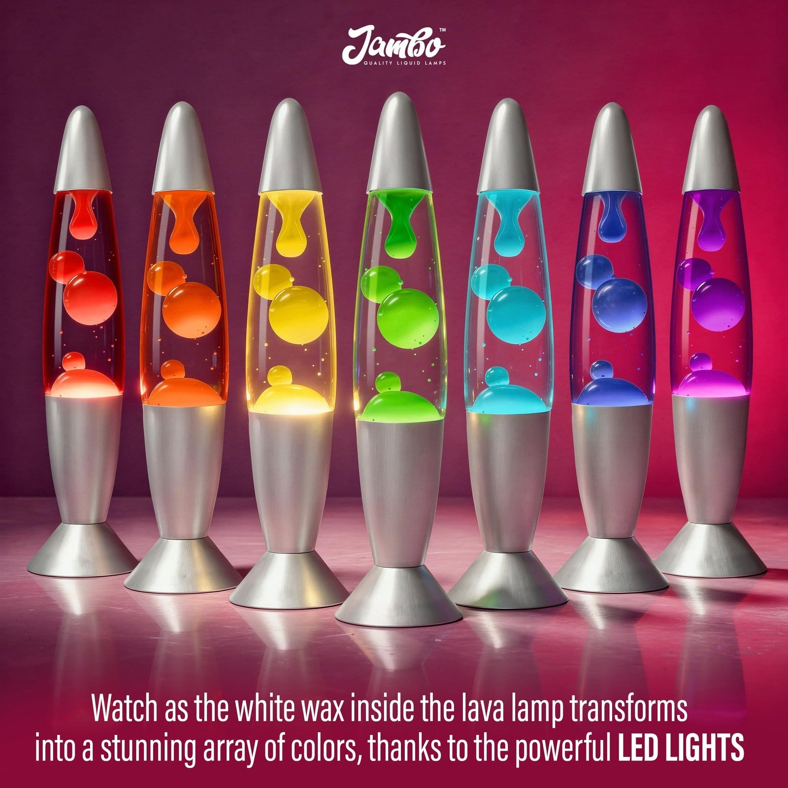 JAMBO 13-inch 7-color changing LED motion lamp with vibrant lights, suitable for kids, teens, and adults.