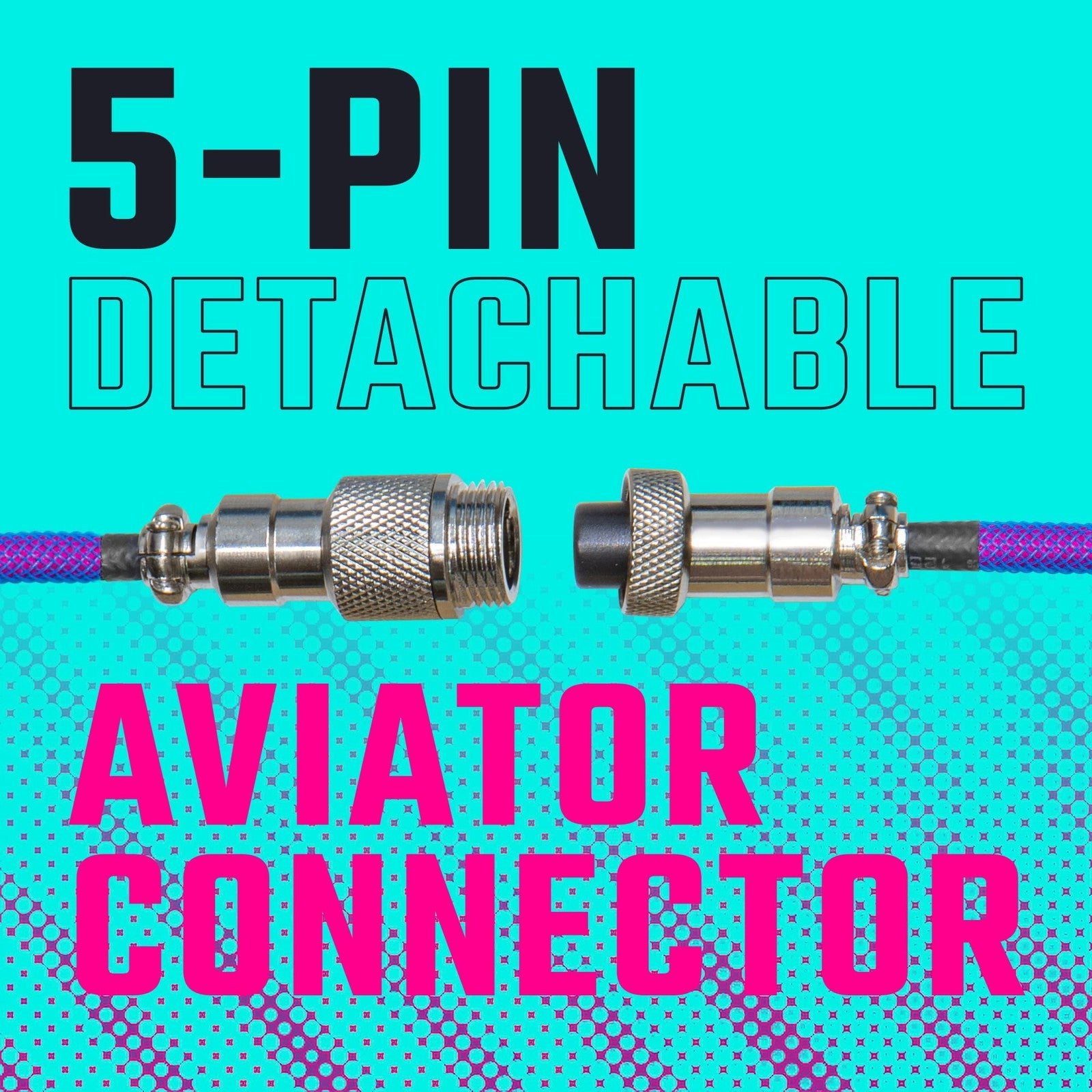Cooler Master Thunderstorm Blue-Purple coiled cable with detachable metal Aviato connector for gaming or PC setup.