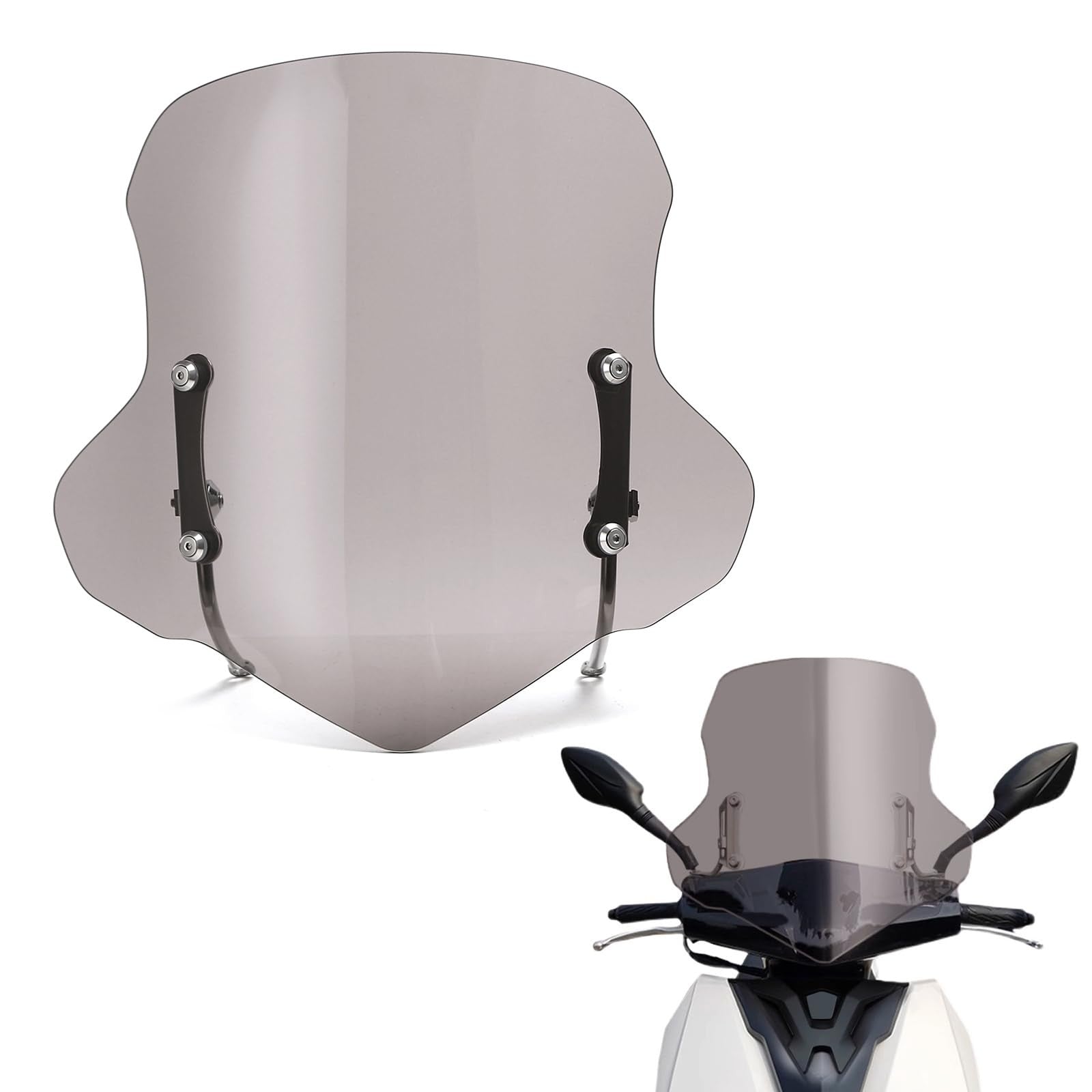 Mokuo universal upgrade motorcycle windshield in clear PC material with 4mm thickness, designed for enhanced wind protection.