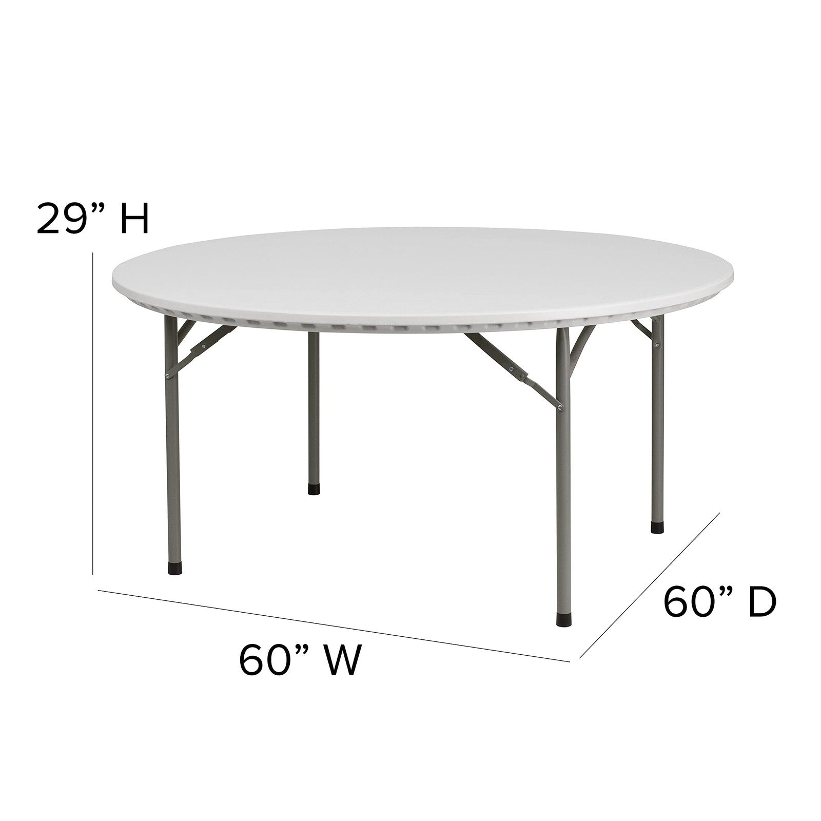 Flash Furniture Kathryn 5-foot round granite white plastic folding table, showing its sturdy surface and foldable legs.