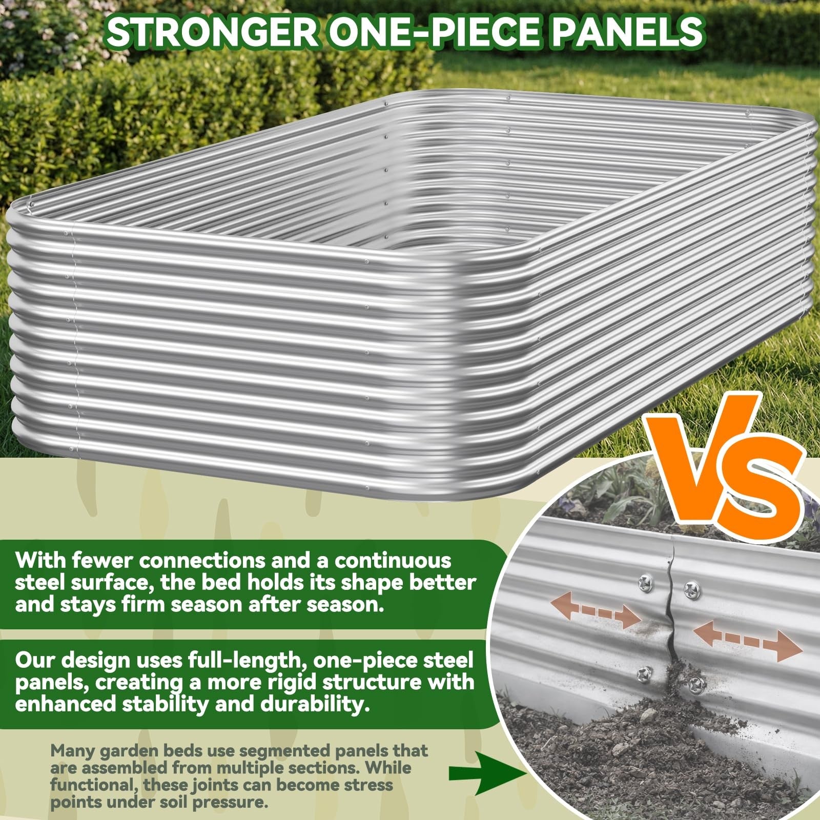 Three galvanized steel raised garden beds measuring 4x2 feet with tall, corrugated design for gardening.
