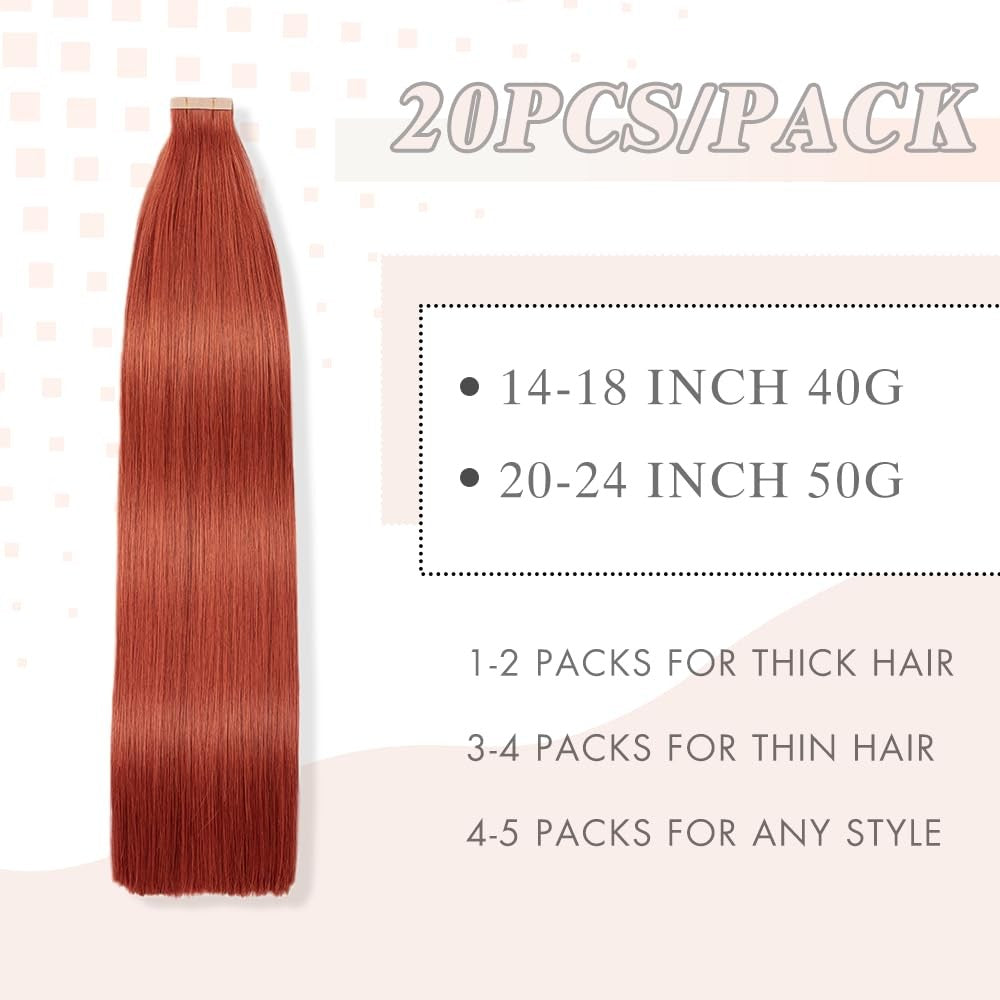 OBHD Remy Human Hair Tape-in Extensions, 20pcs 16" straight skin weft with 350# weight, showcasing natural straight hair strands.