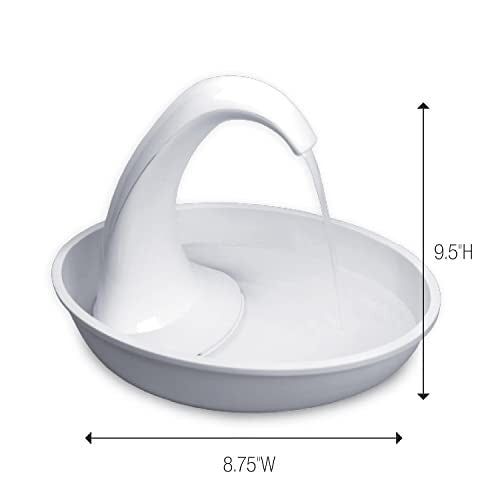 Pioneer Pet Swan pet drinking fountain for cats and dogs with 80oz capacity, featuring a sleek, modern design and flowing water.