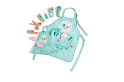 Hape Super Stylish Hair Salon Set for kids, includes toy styling tools and accessories, for imaginative pretend play.