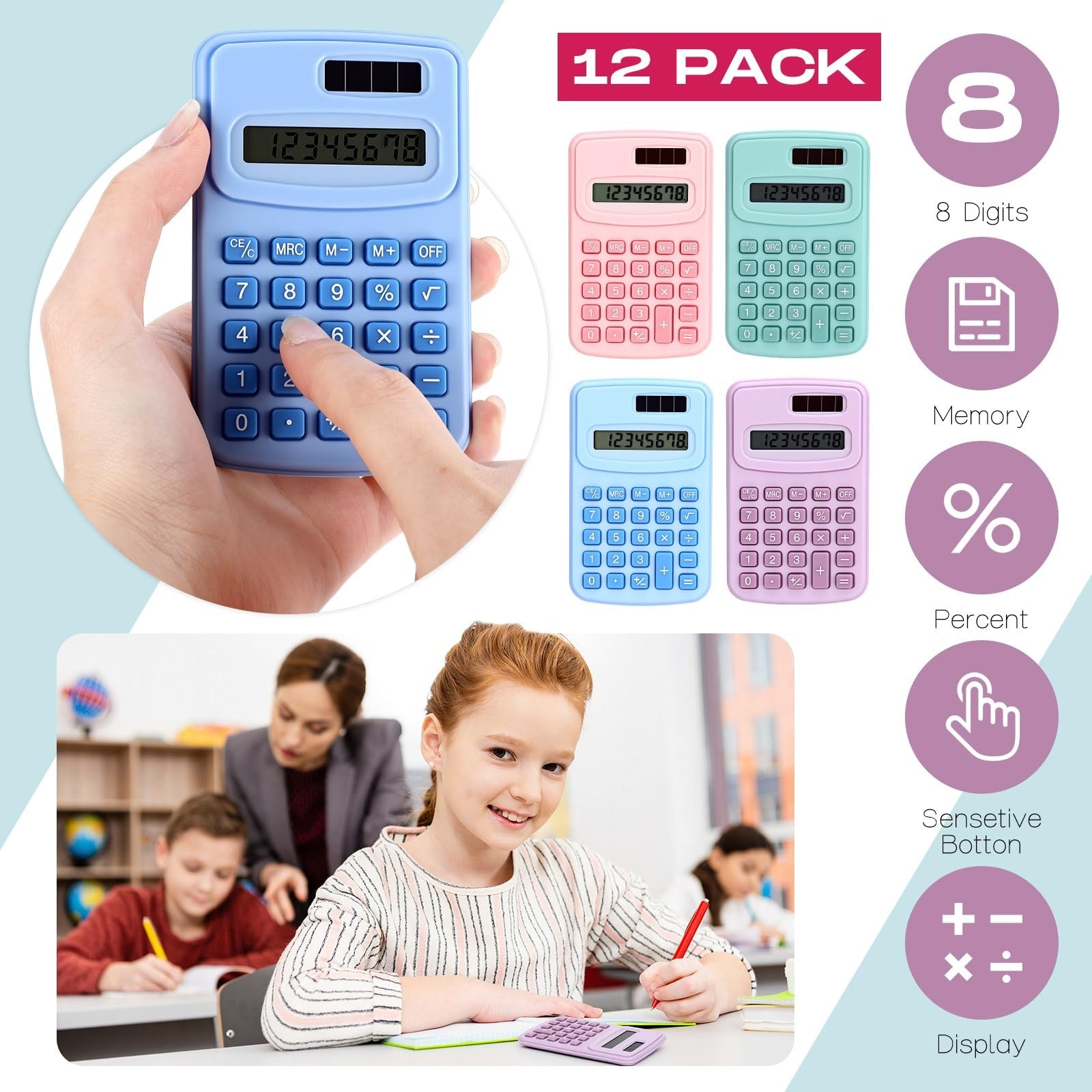 Set of 48 Yunsailing pocket calculators with small size, 4-function, battery-powered, ideal for quick calculations and portability.