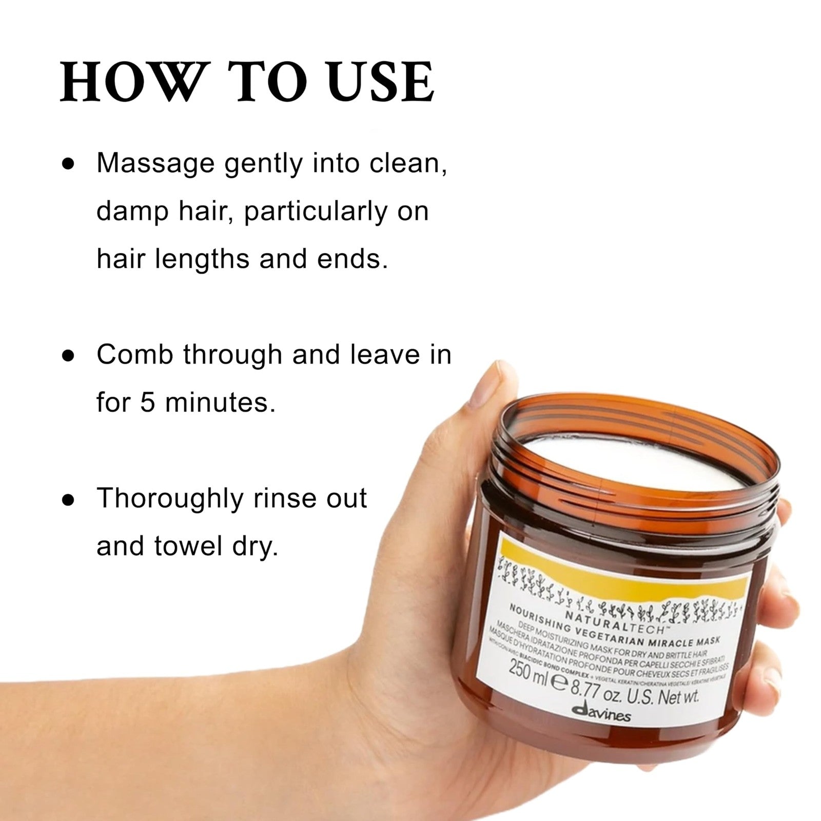 Davines Naturaltech Nourishing Vegetarian Miracle Mask for deep moisture, showing the luxurious cream in a jar.