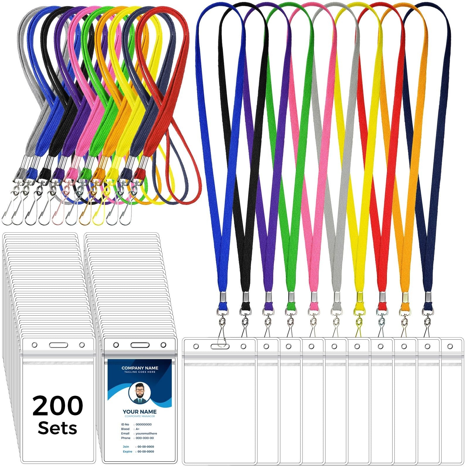 Marspark 200 set clear ID badge lanyards with name tags and ID holders, ideal for cruise or event name badge display.
