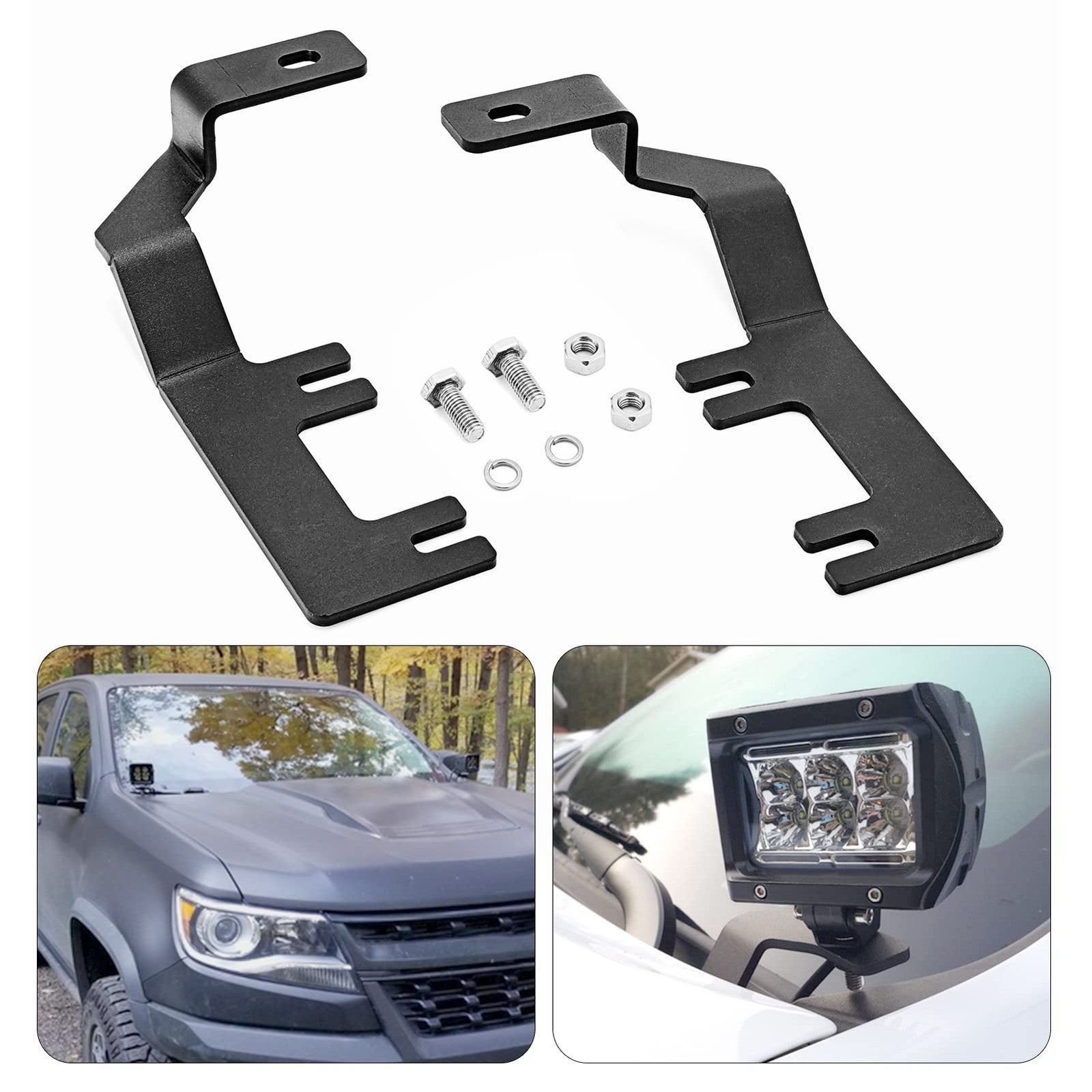 WeiSen ditch light mounting brackets on vehicle upper hood for LED light pod installation, durable metal construction.