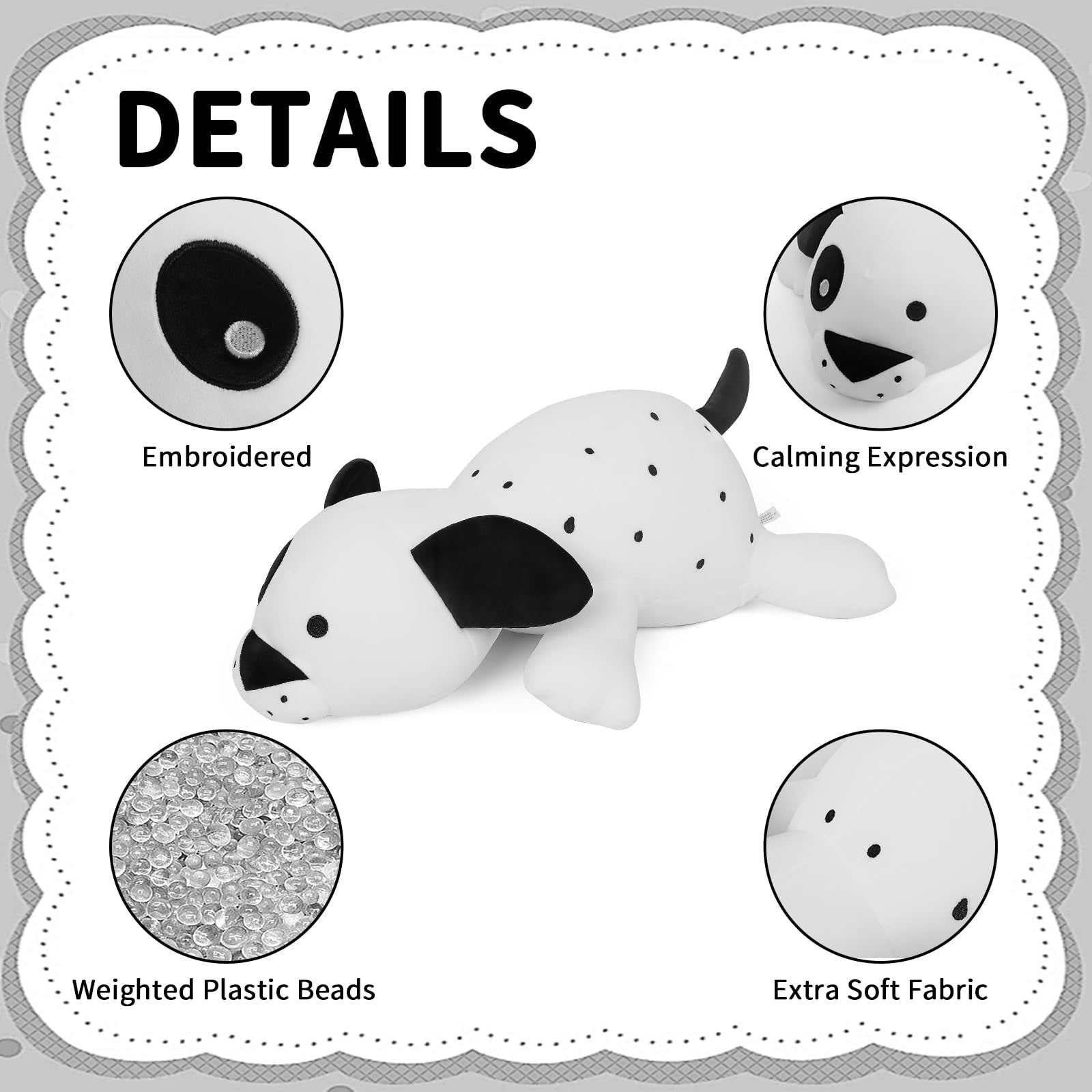 24-inch FLORVIV weighted Dalmatian dog stuffed animal plush toy in white polyester