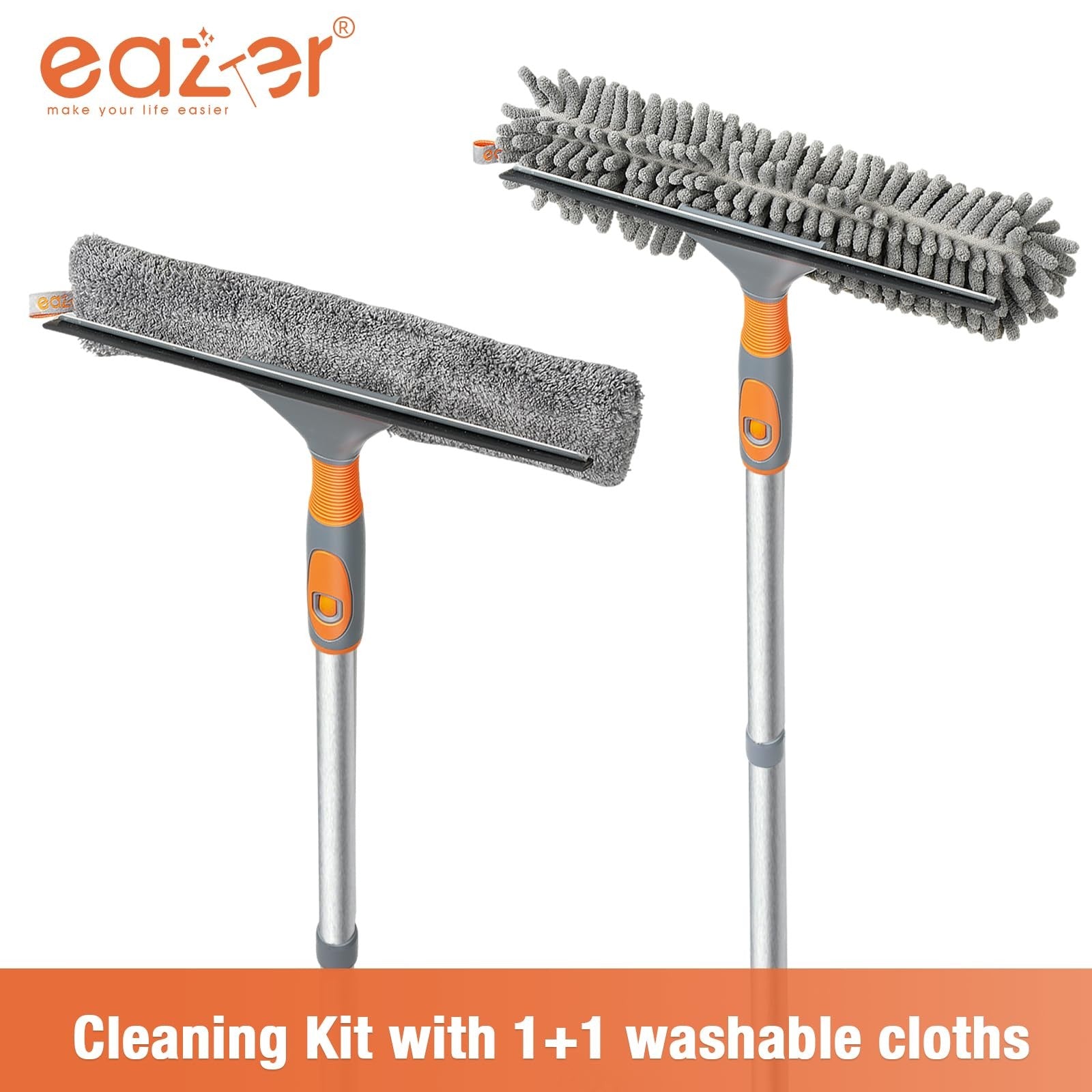 Eazer 2-in-1 window squeegee cleaner tool with extendable handle for efficient glass cleaning and streak-free results.