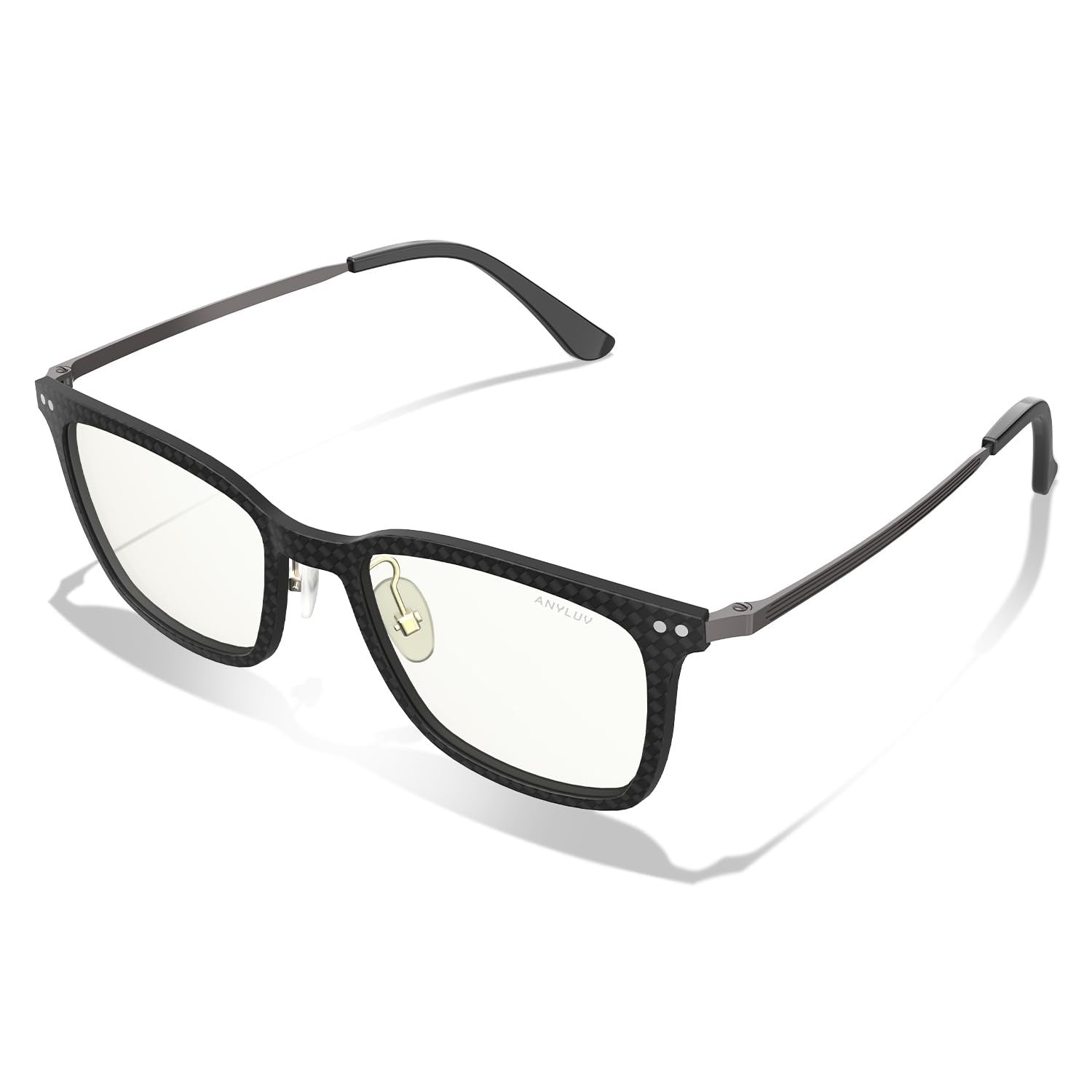 Stylish square blue light glasses for men by ANYLUV with carbon fiber frames and anti-eyestrain lenses.