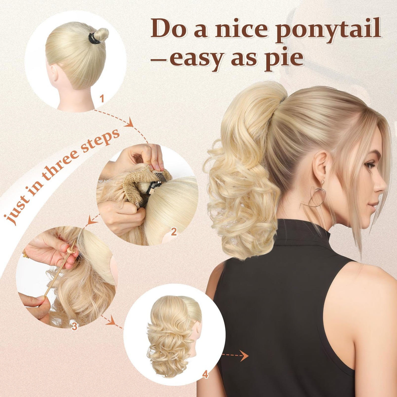 Flufymooz 14-inch ponytail extension with drawstring, featuring long, straight hair for easy hairstyle enhancement.