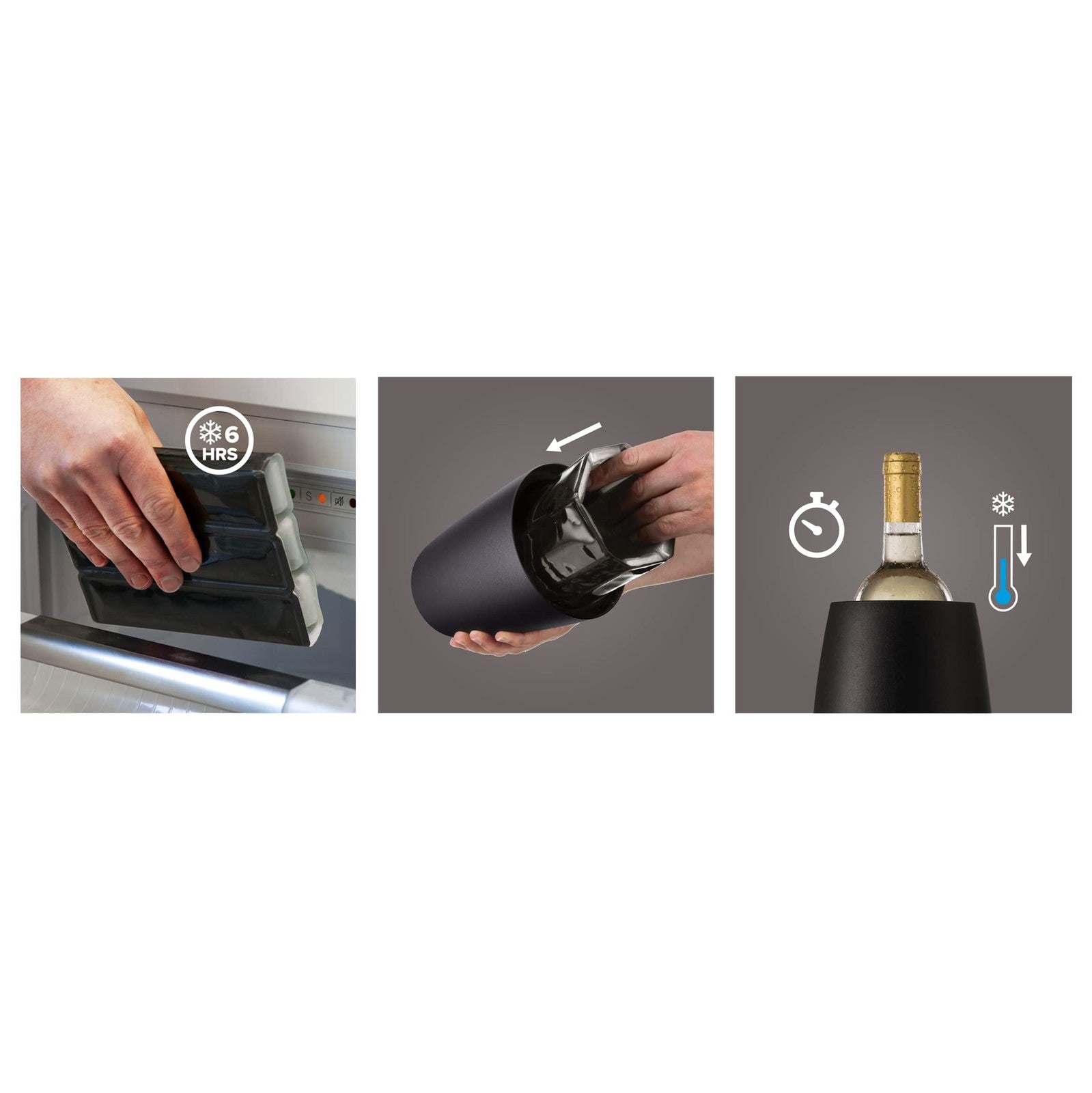 Vacu Vin Elegant black wine cooler and chiller for wine bottles, featuring a sleek design and freezer for maintaining optimal temperature.