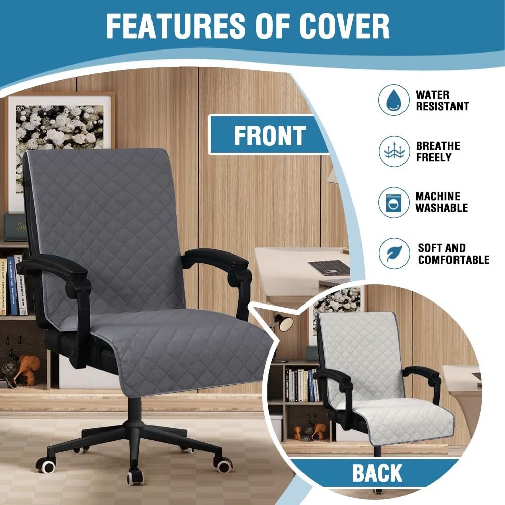 H.VERSAILTEX Reversible water resistant grey microfiber dining chair cover with non-slip buckle straps