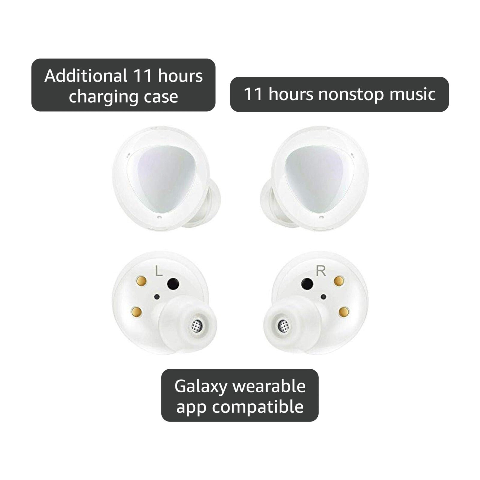 Samsung Galaxy Buds R175N true wireless earbuds in white, compact design with charging case, renewed condition.