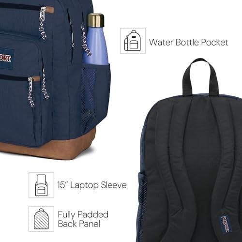 JanSport cool backpack with 15-inch laptop sleeve, large rucksack with multiple compartments and padded shoulder straps.
