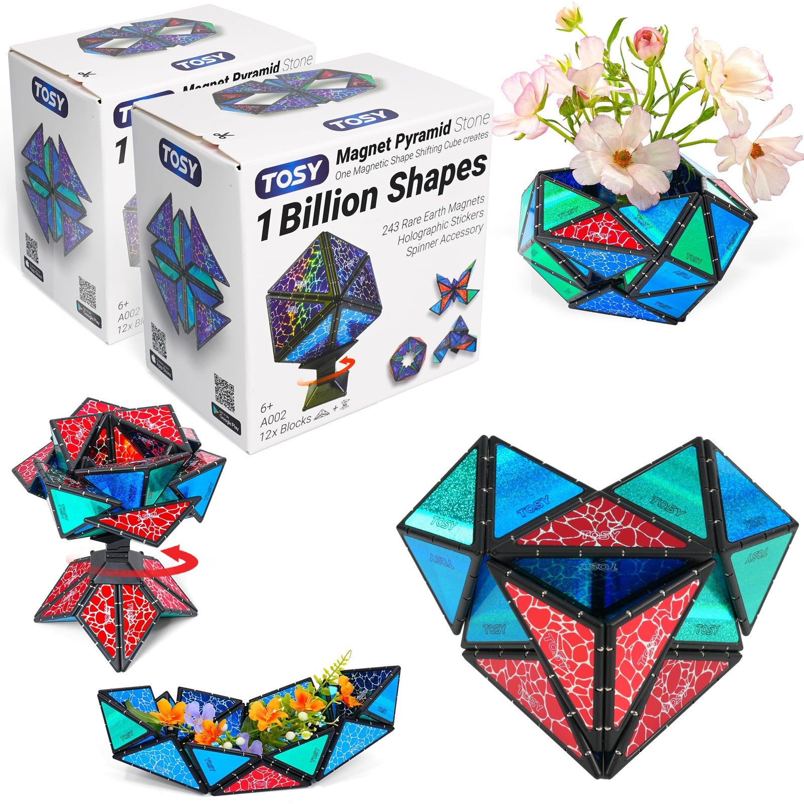 TOSY Magnet Pyramid Stone cube with magnetic surfaces, transforming into bunny and egg shapes for creative magnetic modeling.