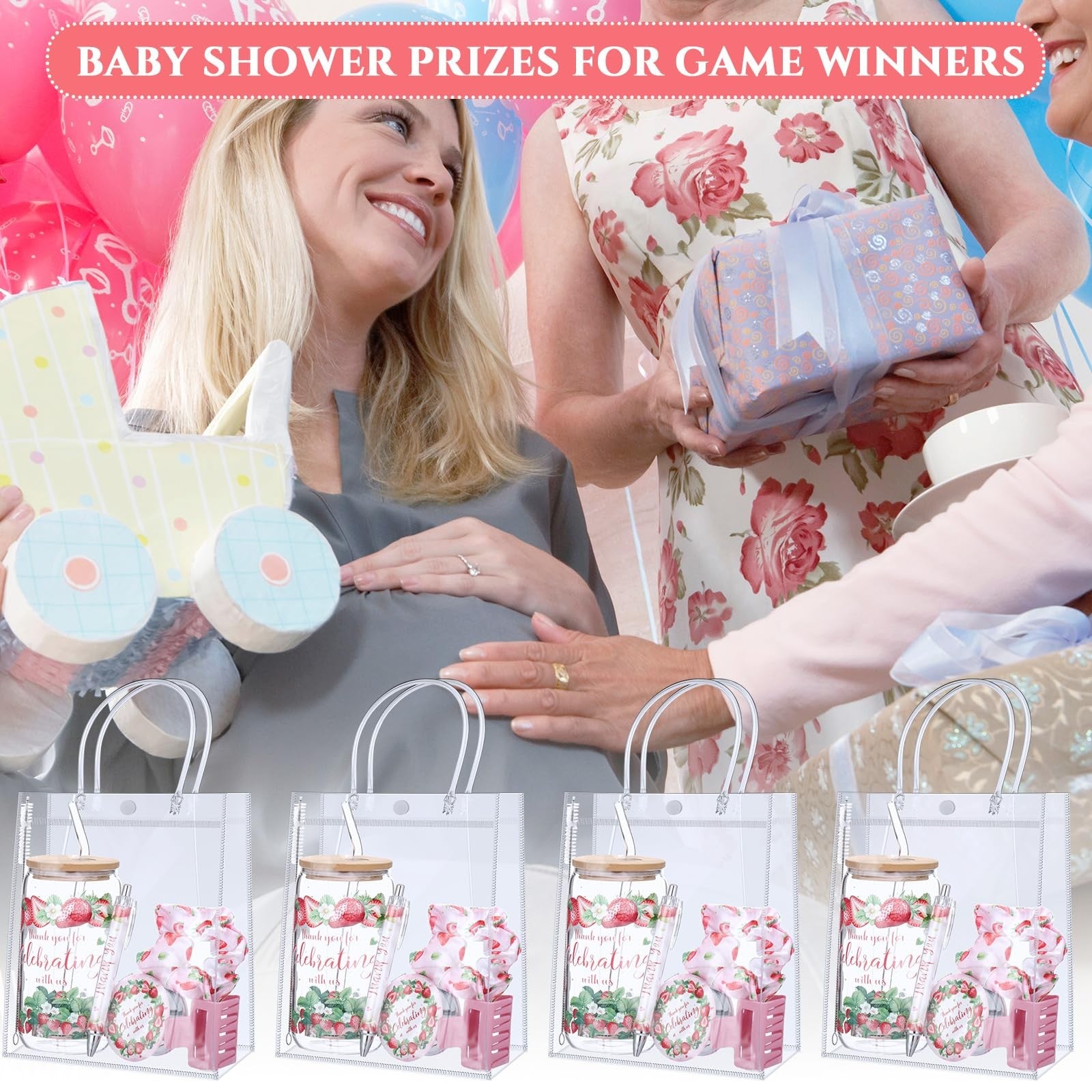 Boao 6-pack baby shower game prizes featuring tumblers with lids and straws, ideal for celebrating player winners.