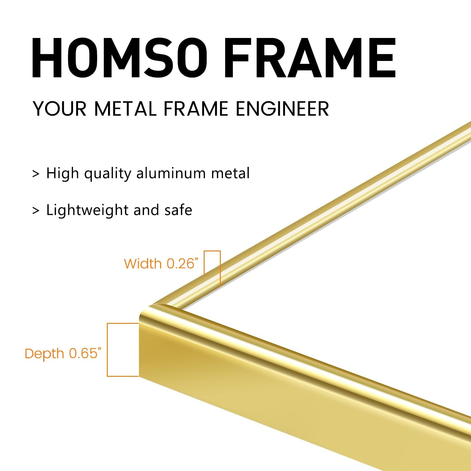 Homso gold A3 picture frame set with thin metal borders and acrylic plex glass, ideal for displaying artwork or photos.