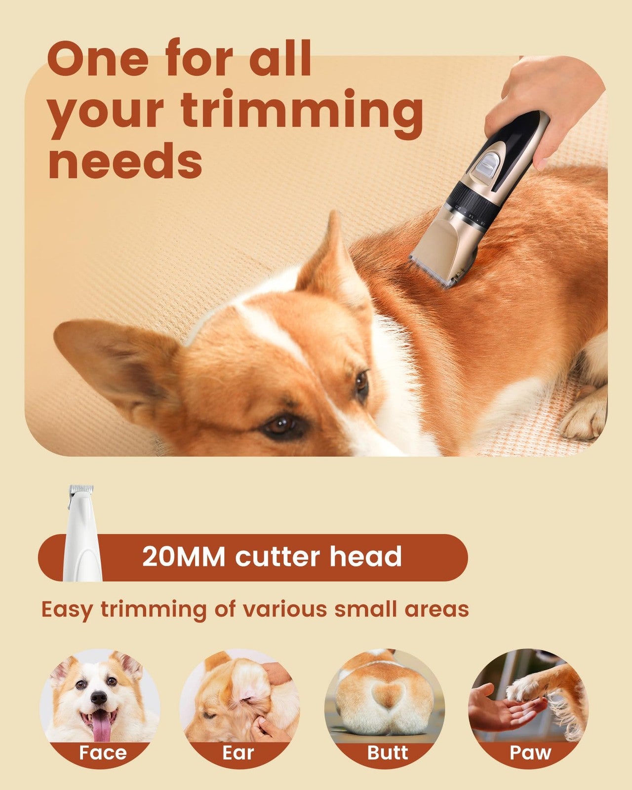 PAPMINI 2-in-1 cordless dog grooming kit with low noise rechargeable clippers and paw trimmer for pets.
