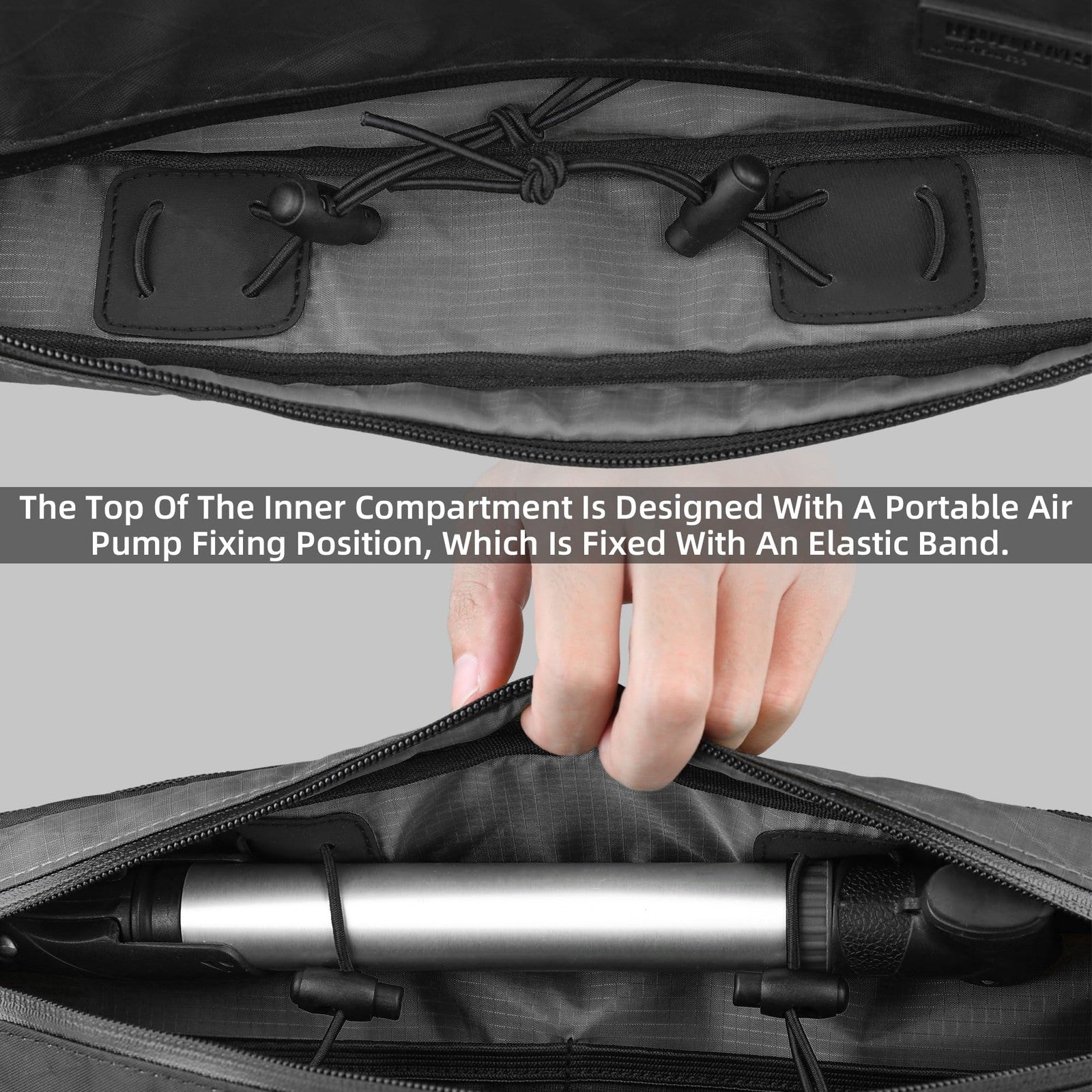 Rhinowalk bicycle front frame bag mounted under top tube, waterproof bike triangle bag for cycling accessories and gear.