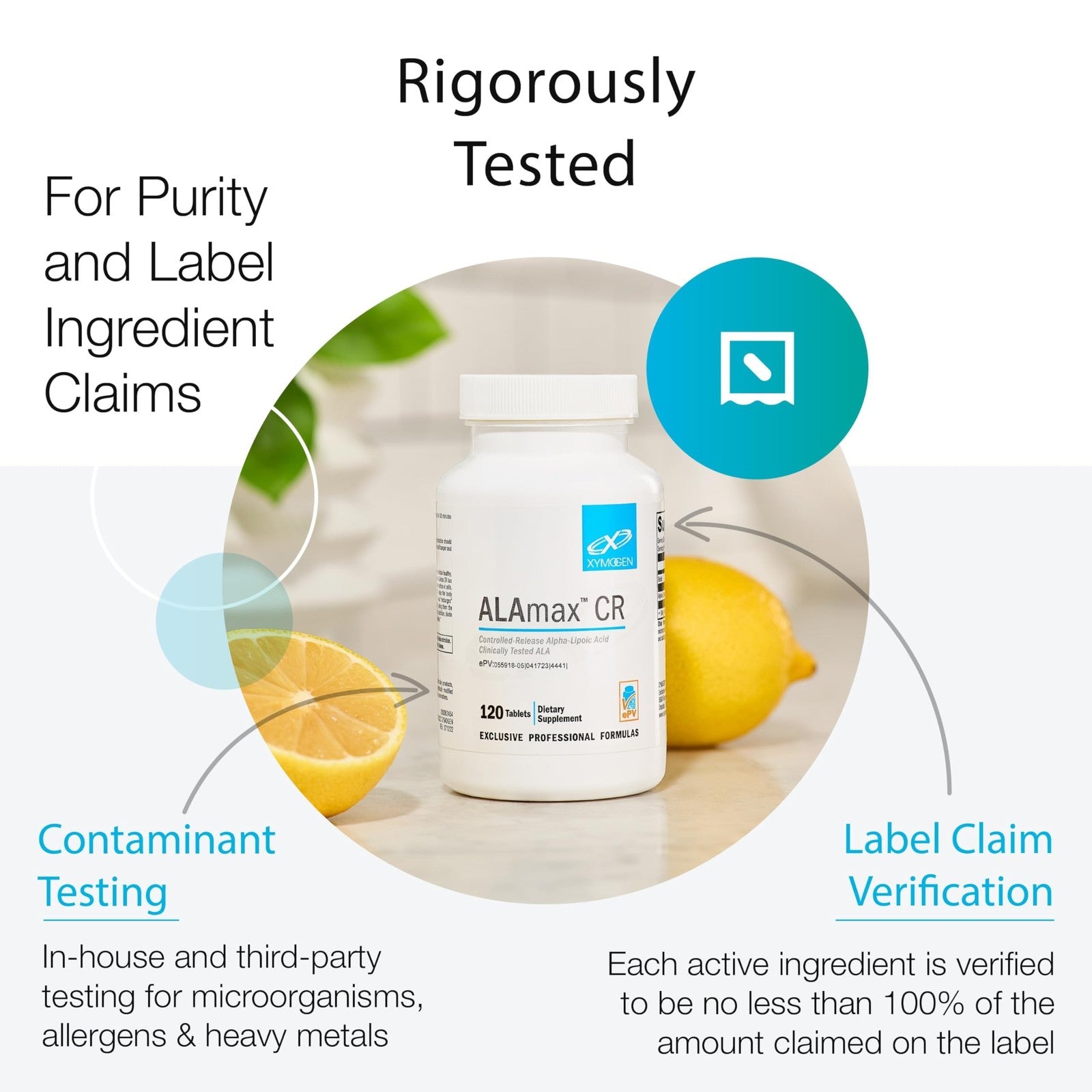 Bottle of Xymogen Bio C 11 vitamin C supplement with citrus bioflavonoids, displayed on a white background.