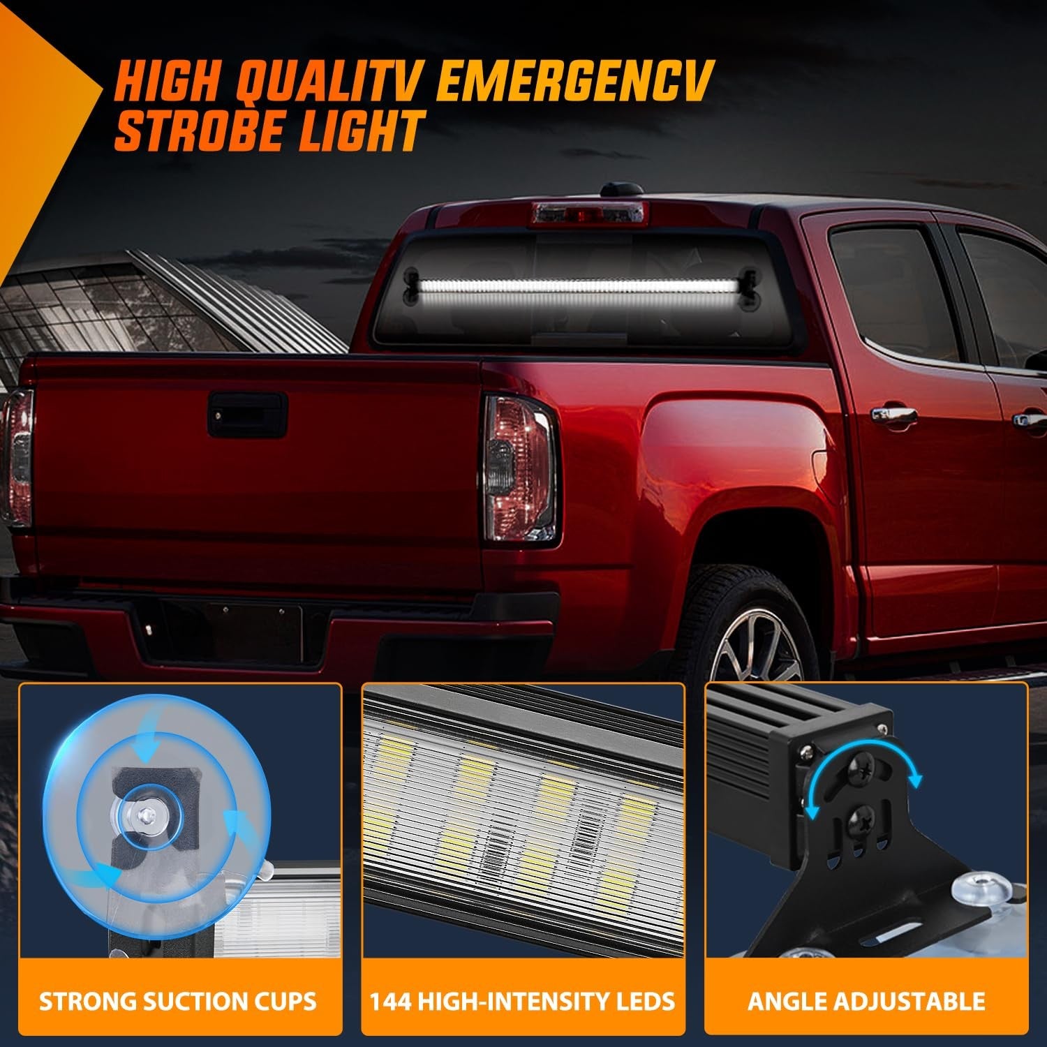 Nilight 144LED traffic advisor strobe light bar with controller, white emergency warning lights on vehicle roof.