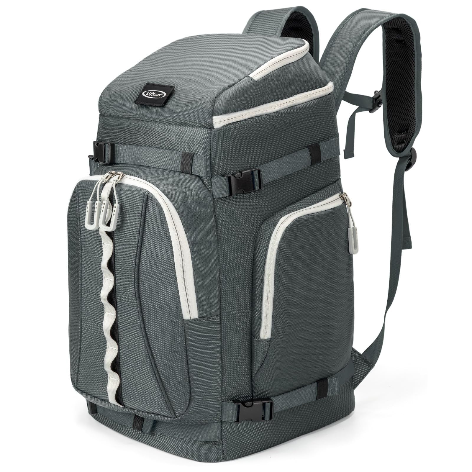 Lunidry 65L waterproof ski and snowboard boot bag with padded straps, designed for travel and outdoor winter sports gear storage.