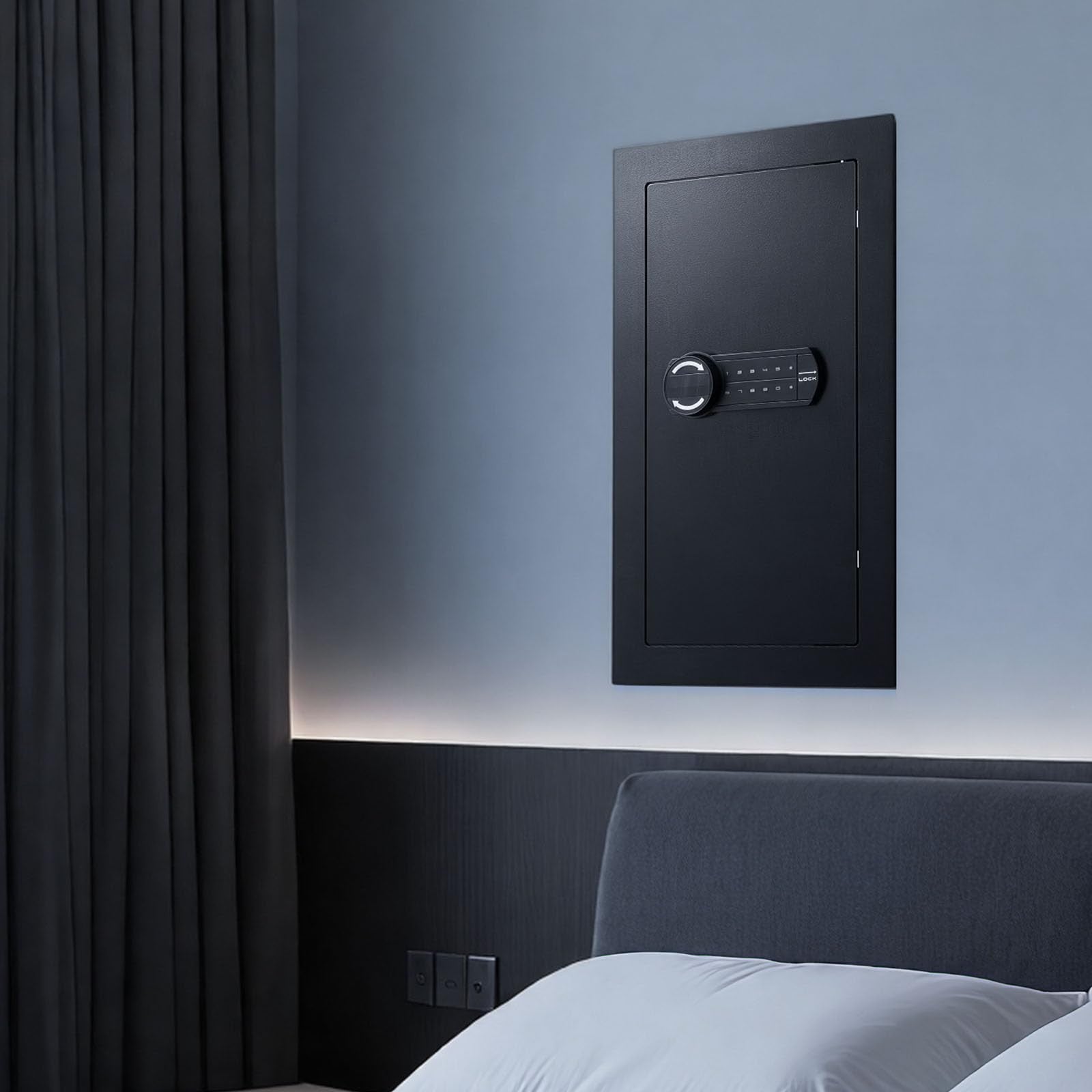 Vevor 25.6-inch high wall safe with 3-tier design, hidden mounted safe with keypad and key lock for secure storage.