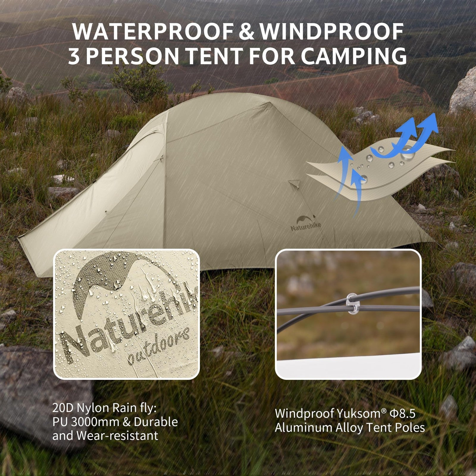 Naturehike Cloud Up 3-person backpacking tent footprint, 3-season standing groundsheet for outdoor camping and trekking.
