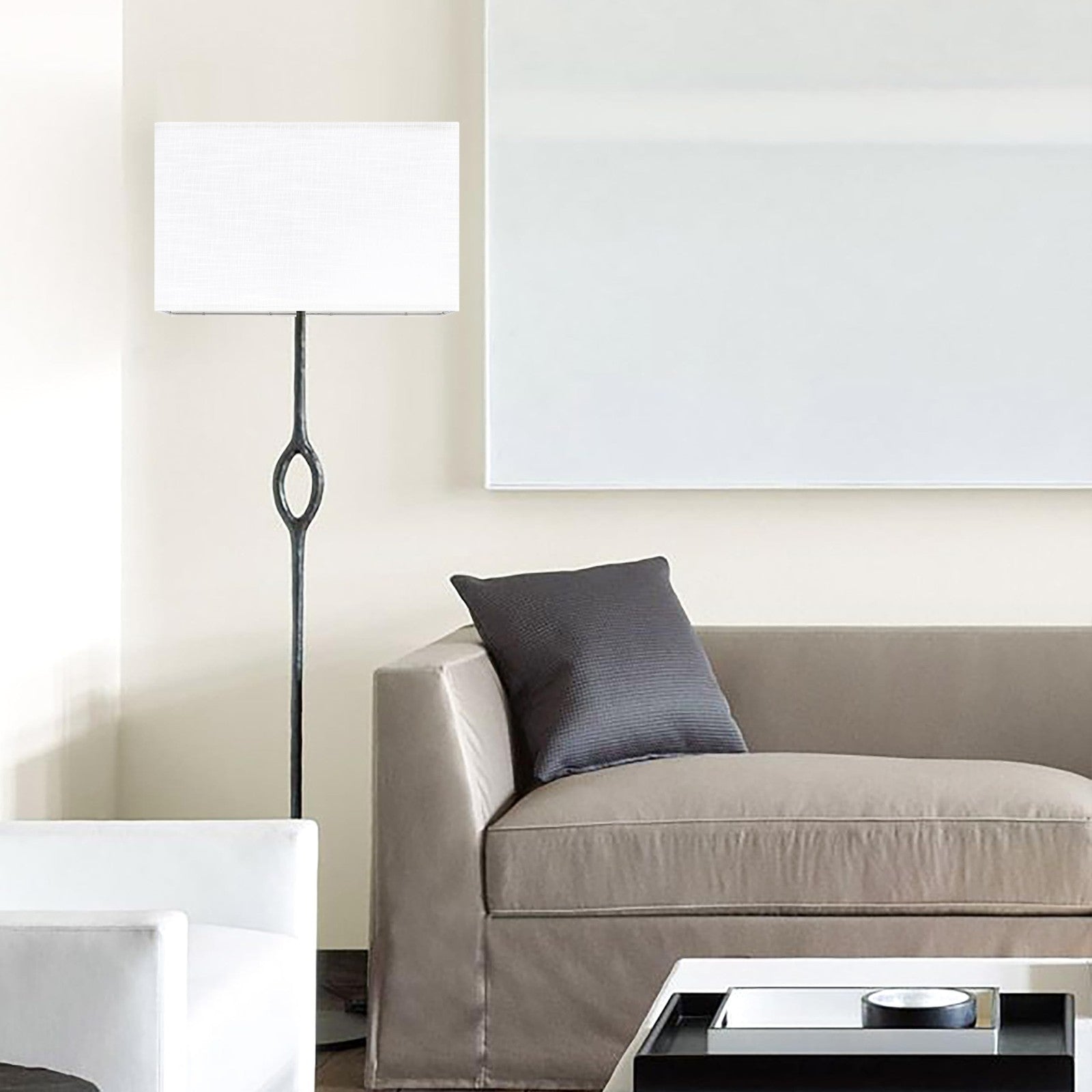 Set of two GO&SO white linen texture rectangle lamp shades, 8x9x14 inches, with spider fitting for table or floor lamps.