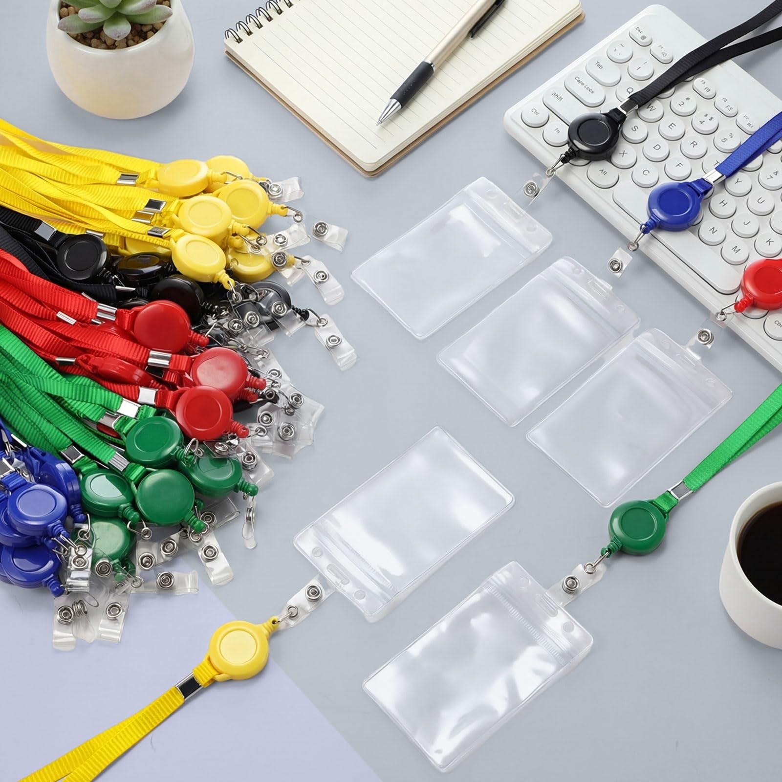 Marspark flat lanyard with retractable badge holder and ID holders, suitable for office or event use.