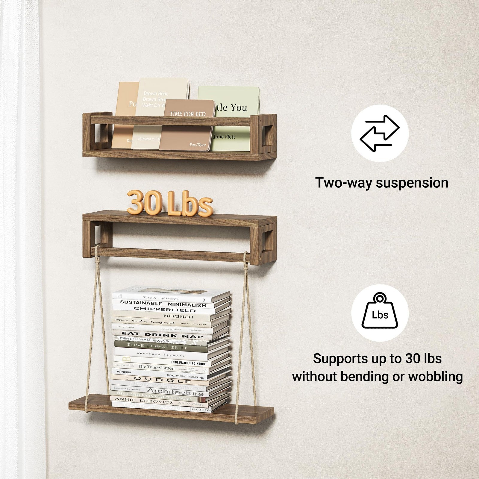 TidyCorner upgraded thick solid wood floating shelves mounted on wall, modern bookshelf for storage and display.
