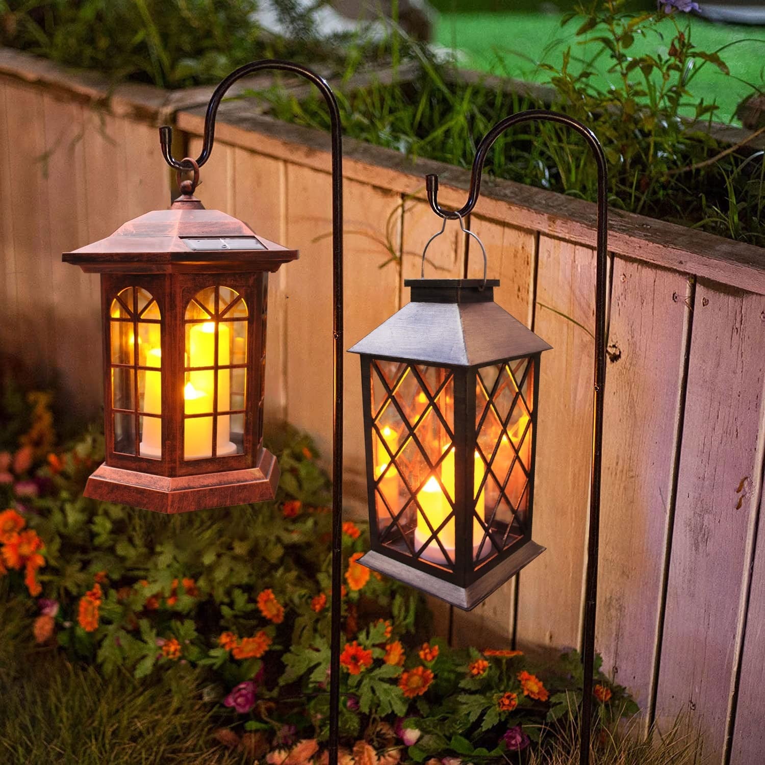Guanfu solar outdoor lantern hanging waterproof garden lantern with PVC upgrade, illuminated and hanging in a garden setting