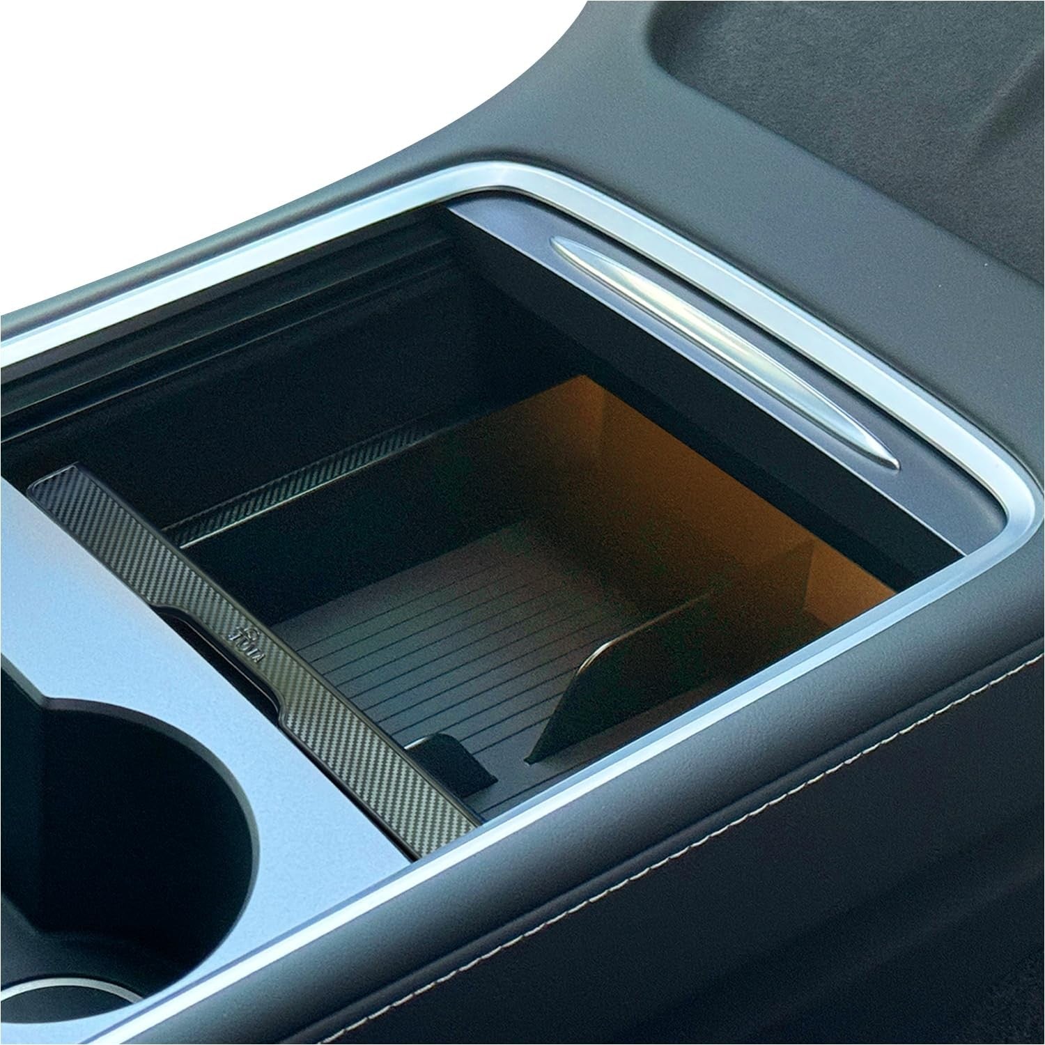 JVMA Tesla Model Y and Model 3 center console organizer with storage compartments and adjustable dividers.