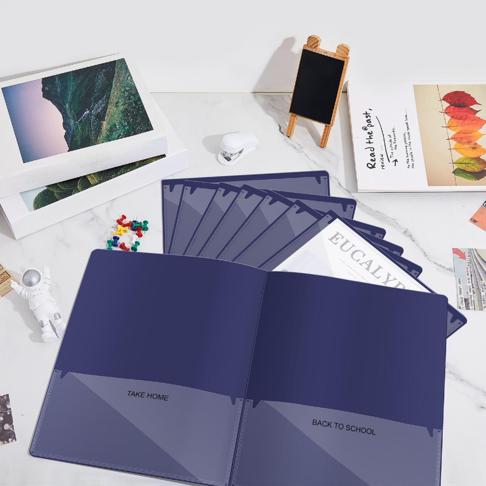 Henoyso 48-pack plastic take home folders with 2 pockets, ideal for parent-teacher classroom use, shown with colorful folder design.