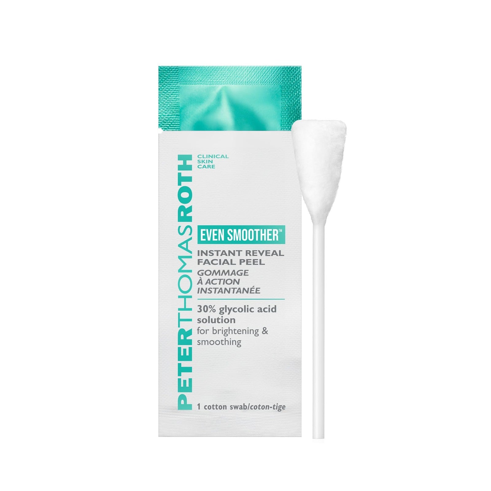 Peter Thomas Roth Even Smoother™ Instant Reveal Facial Peel exfoliator with smooth, fresh skin visible on the product in the image.