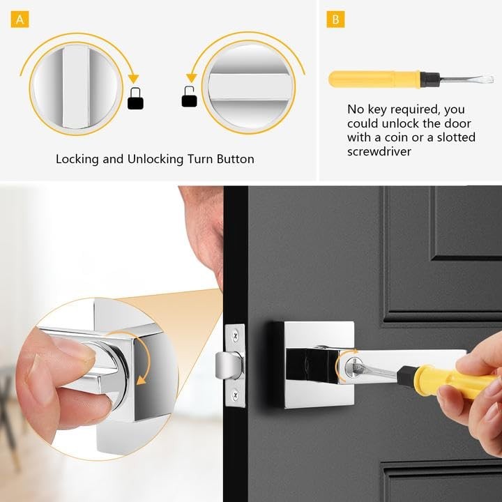 Probrico polished interior heavy-duty privacy door lock with lever handle for bedroom or bathroom use.