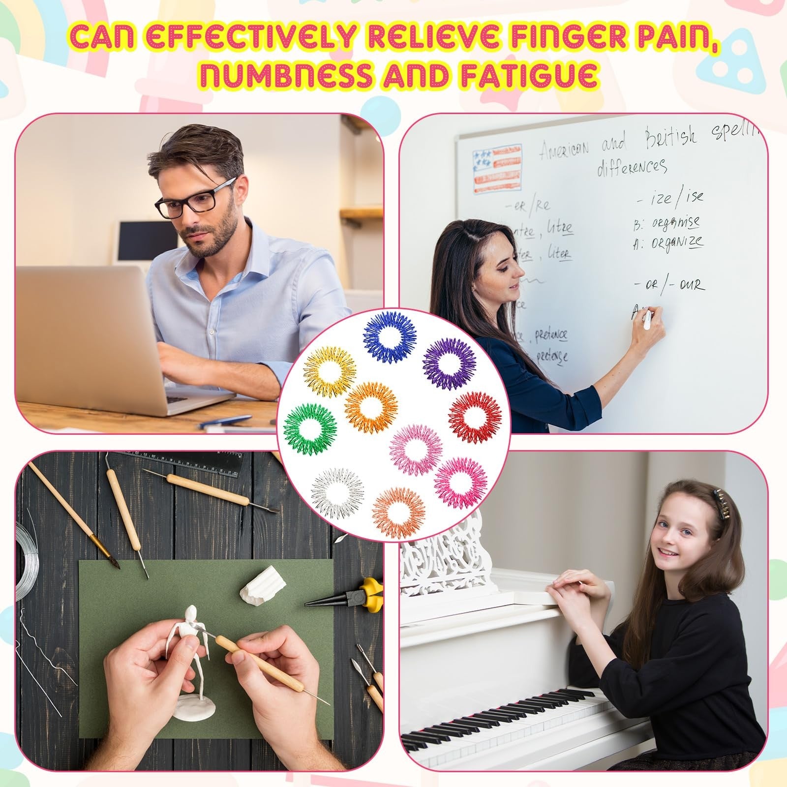 Nuogo 500 pcs acupressure spiky finger rings for stress relief, sensory stimulation, and finger massage.
