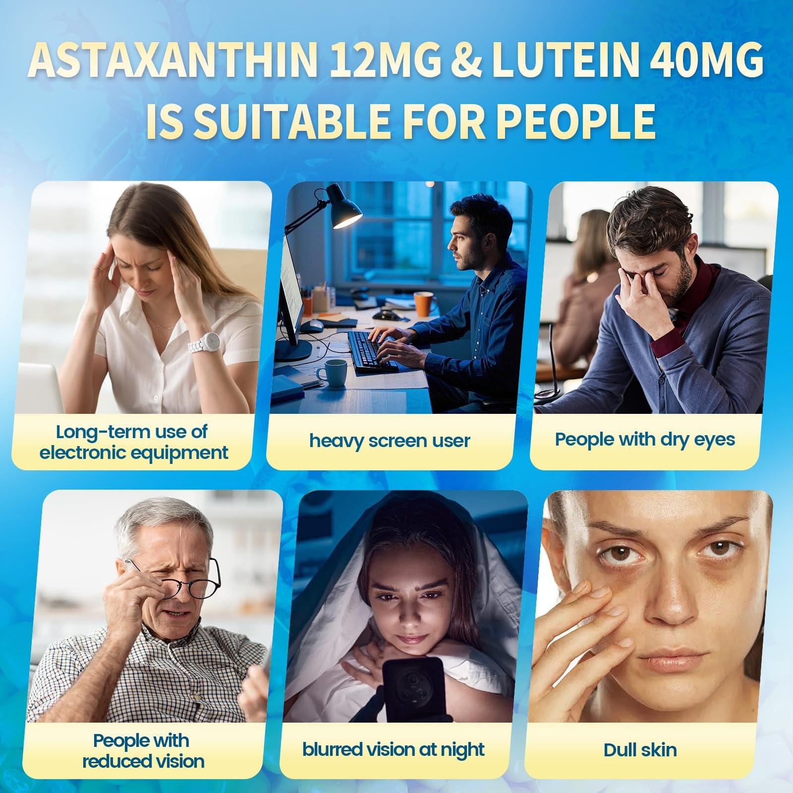 VivoNu 14-in-1 Astaxanthin 12mg and Lutein 40mg supplement bottle with capsules, showing label details on a white background.