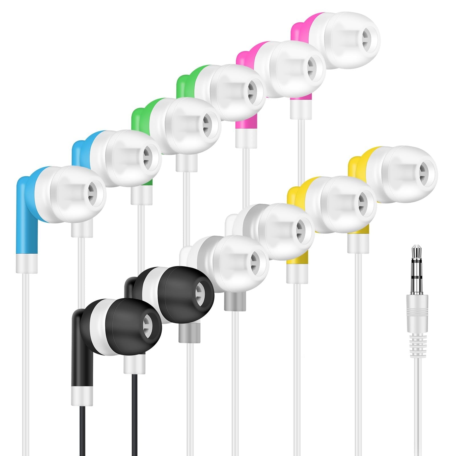 Set of 10 YFSFQS kids wired earbuds for classroom use, featuring in-ear design and durable construction for students.