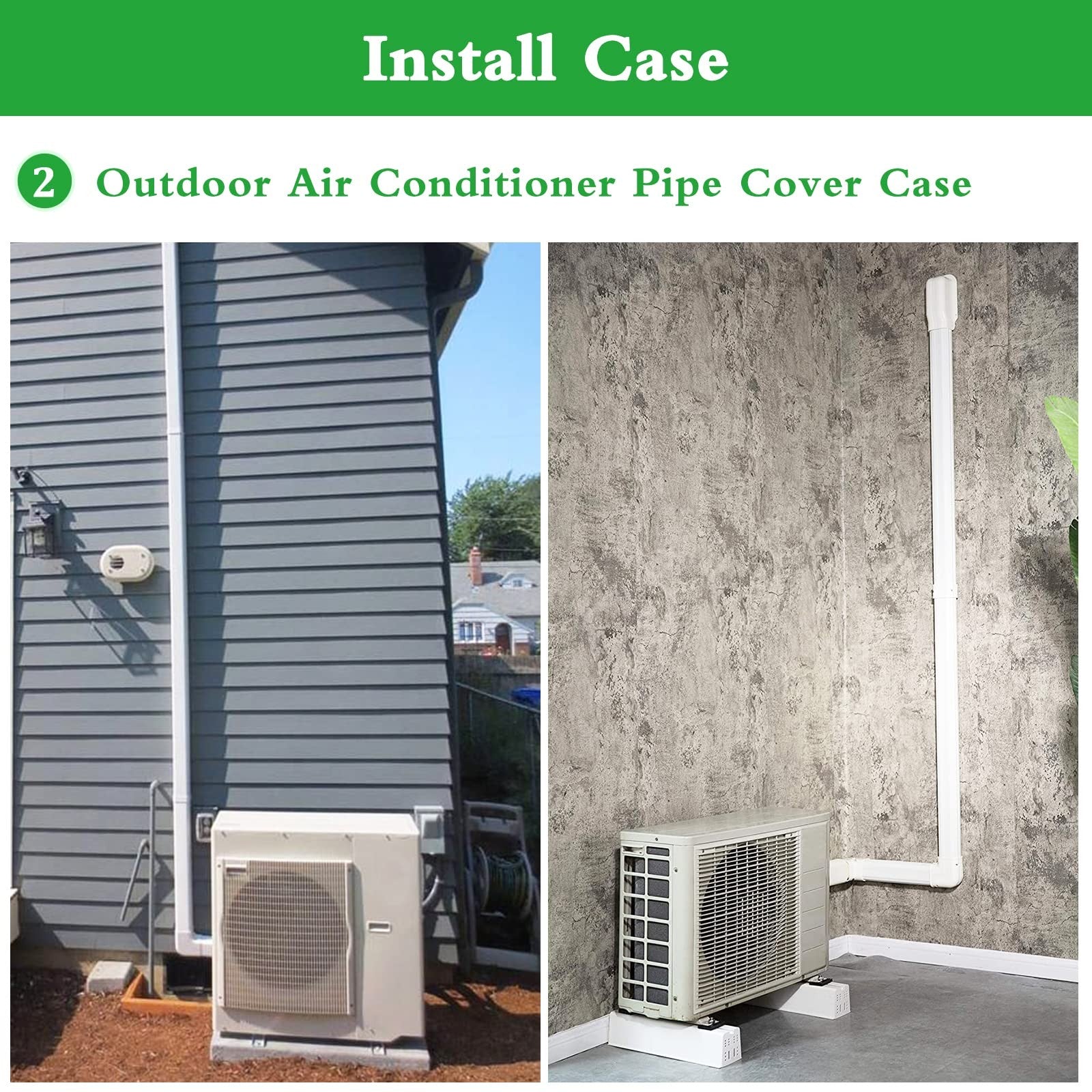 MOOITEK 13.5ft white PVC line set cover kit for mini split central AC heat pumps, showing the cover tubes and components.