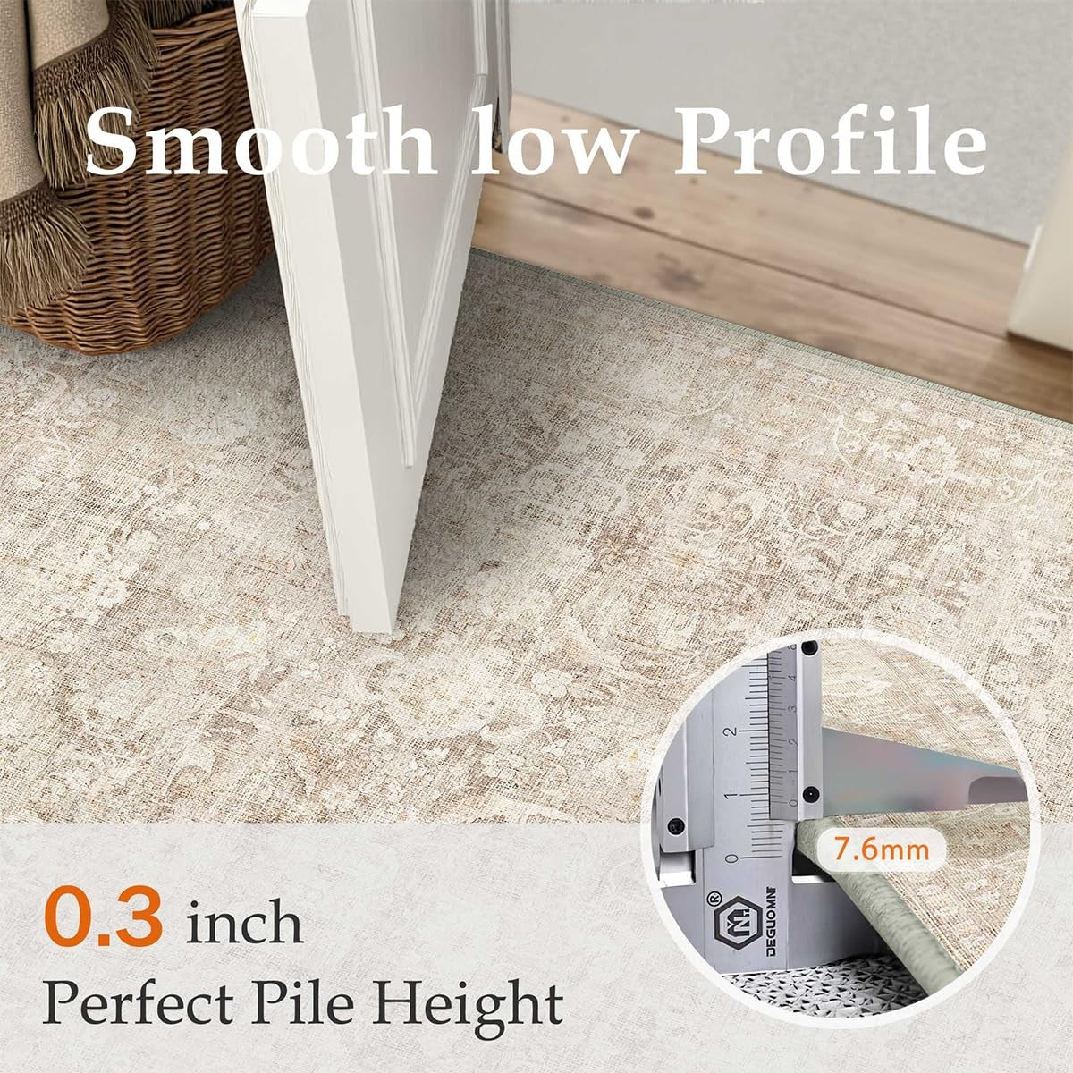 WondRg 4x6 beige washable area rug with soft neutral design, non-slip backing, ideal for living room or bedroom decor.