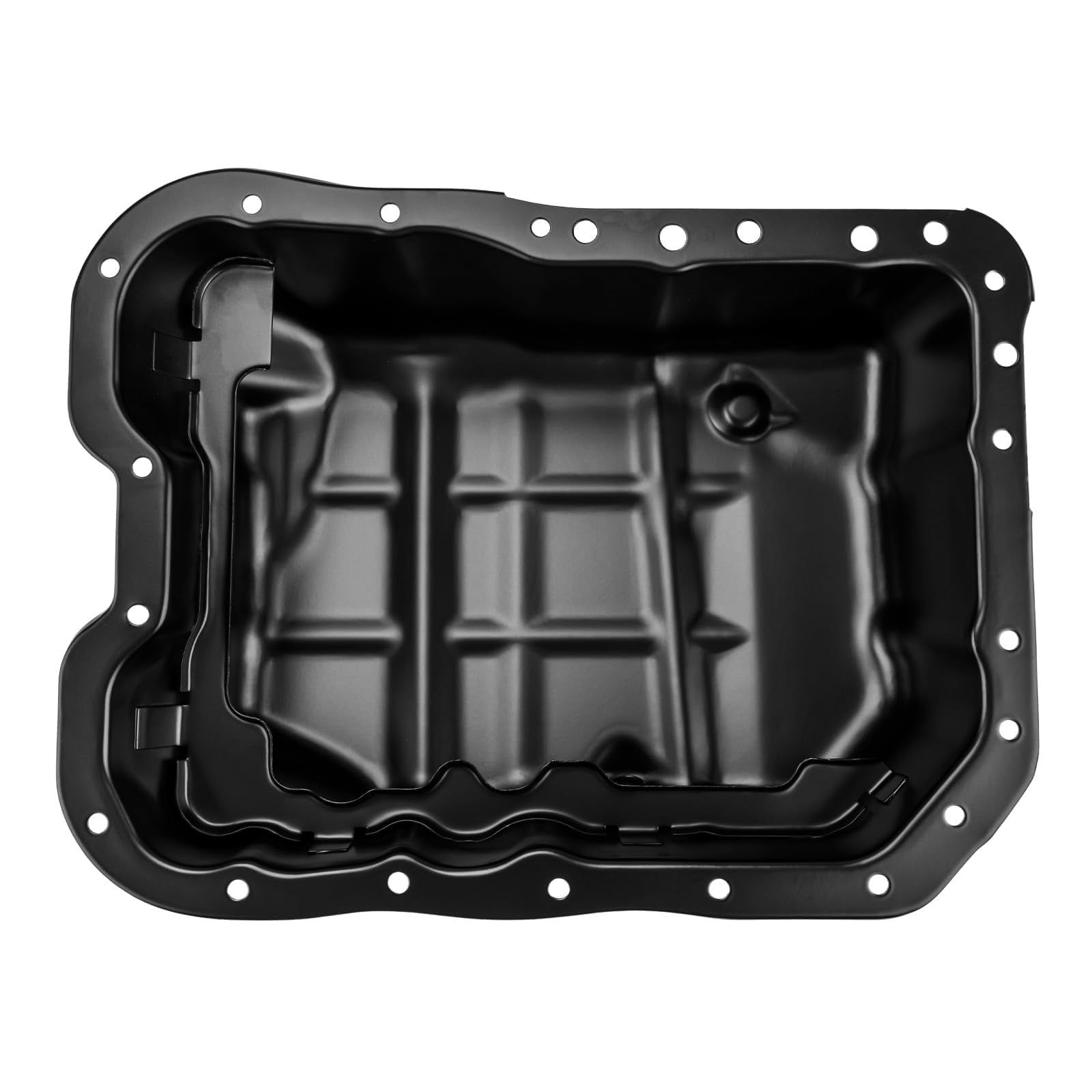KAX engine oil pan for Hyundai Sonata and Kia Optima 2.0L and 2.4L engines, showing the metal oil pan with mounting holes