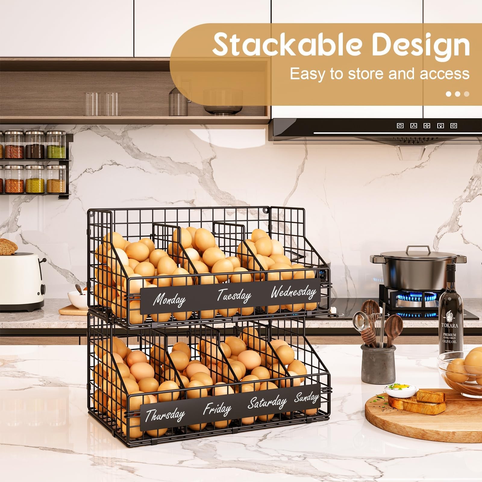 keomaisyto fresh egg holder with 2 tiers and 5 dividers for organizing eggs in the refrigerator