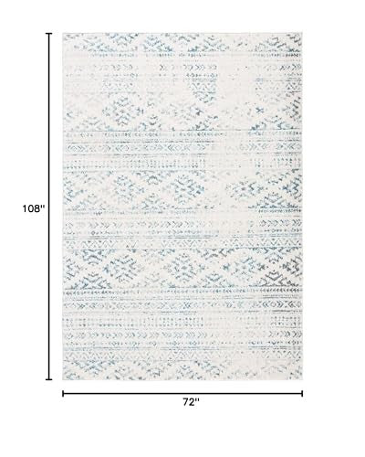 Safavieh Tulum Collection 6x9 ivory and turquoise Moroccan boho tribal area rug with geometric tribal patterns.