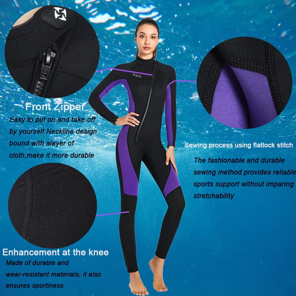 Skyone full-body 3mm neoprene wetsuit for women and men, designed for diving and water sports, with a sleek black finish.