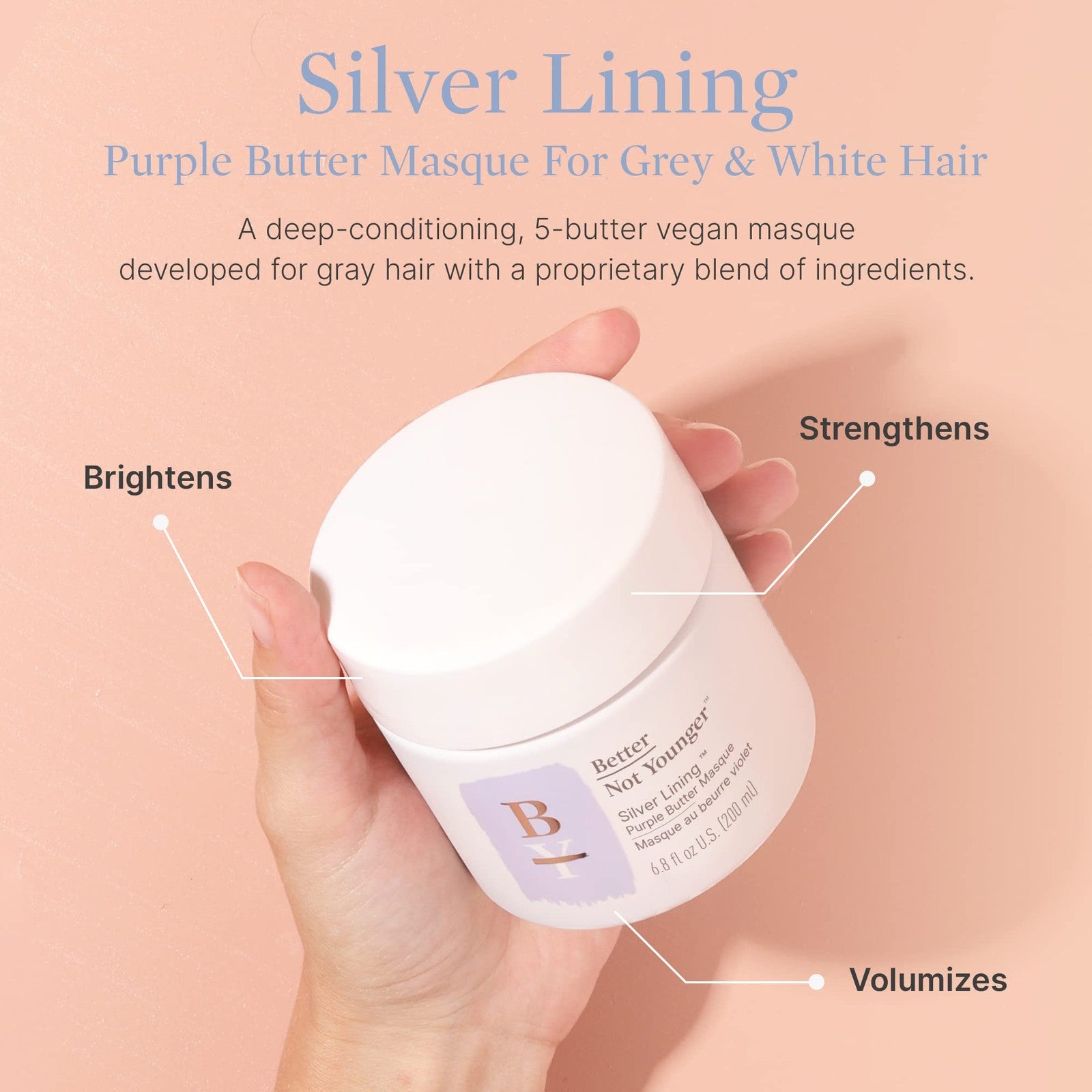 Better Not Younger Silver Lining Purple Hair Mask for women 40+, deep conditioning treatment for gray and silver hair.